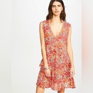 IRO NWT 36/Small Red Orange Paisley V Neck Variety Dress Pullover